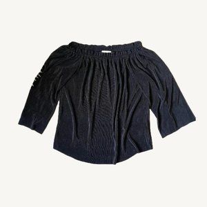 Finn & Grace Black Off Shoulder Rippled Satin Blouse Mid Length Sleeves